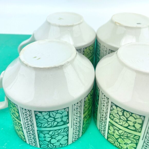 Vintage 60s Broadhurst England mugs, cream teal green, Corinth pattern, set of 4 - Picture 9 of 9